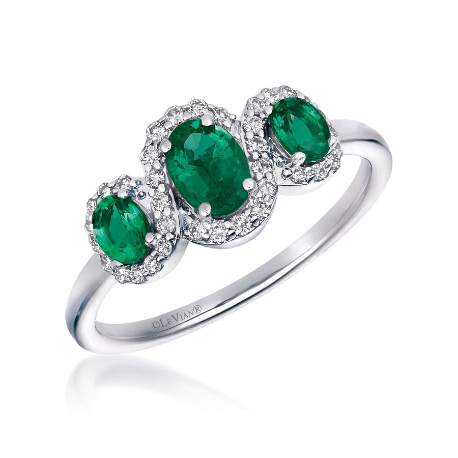 14K WHITE GOLD DIAMOND EMERALD RING