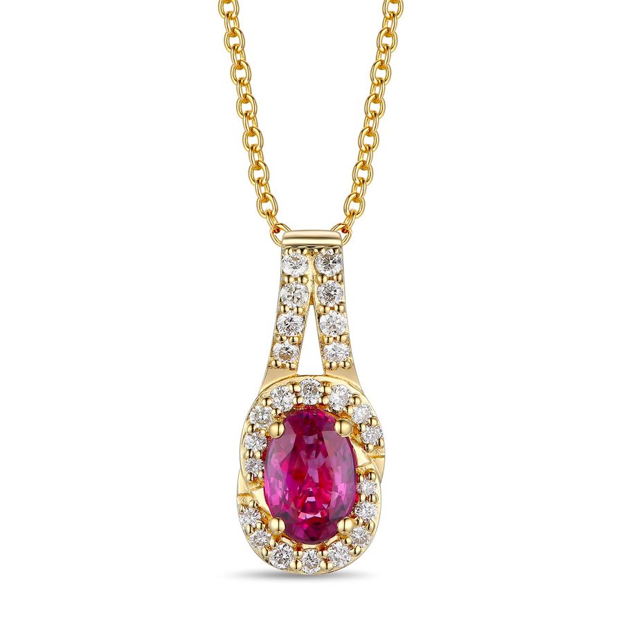 14K YELLOW GOLD DIAMOND RUBY PENDANT