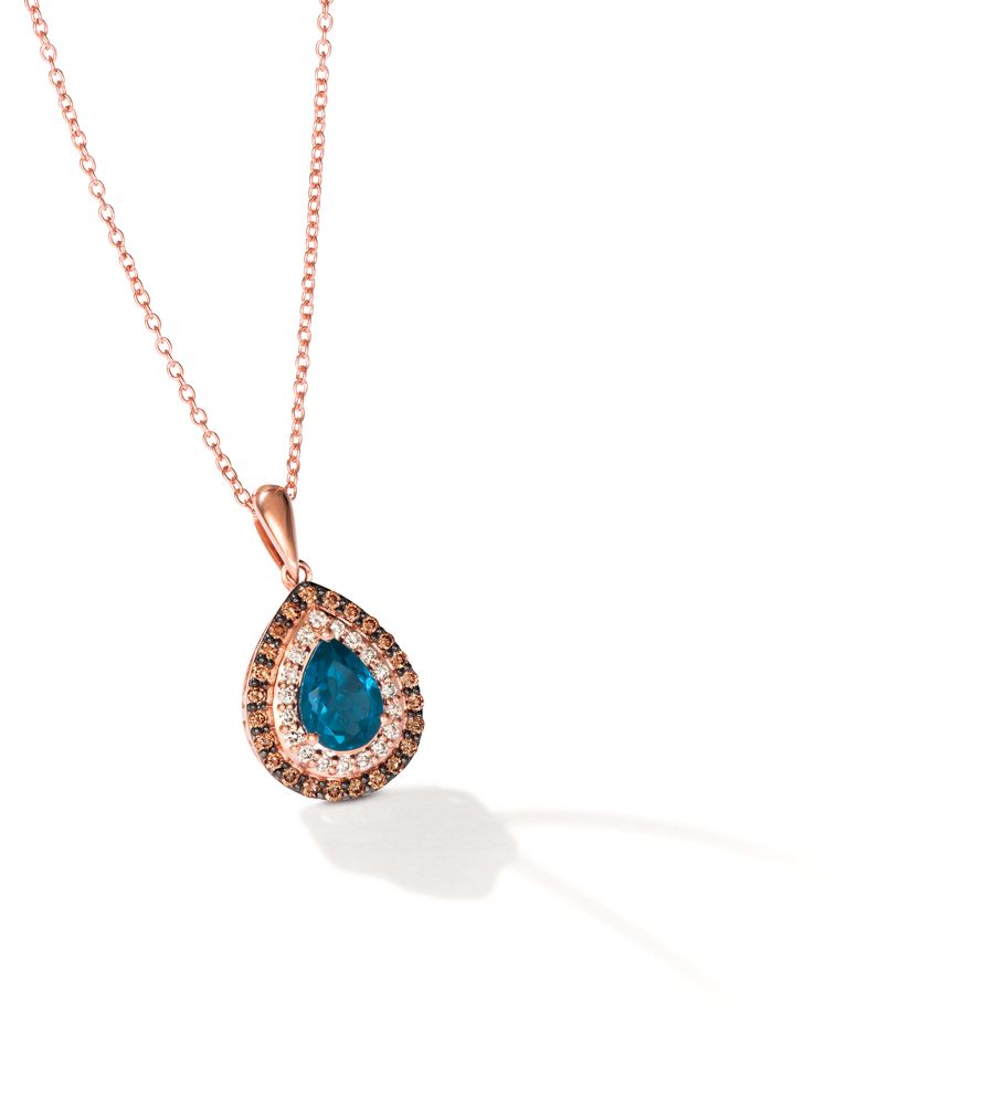 14K STRAWBERRY GOLD DIAMOND LONDON BLUE TOPAZ PEND