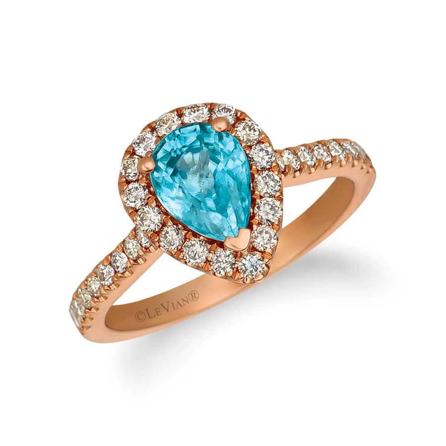 14K STRAWBERRY GOLD DIAMOND BLUE ZIRCON RING