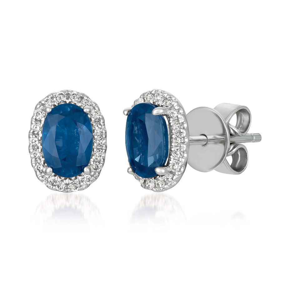 14K WHITE GOLD DIAMOND SAPPHIRE EARRINGS