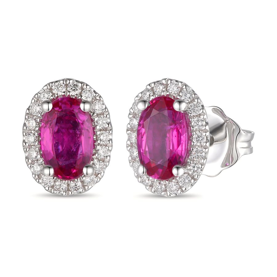 14K WHITE GOLD DIAMOND RUBY EARRINGS