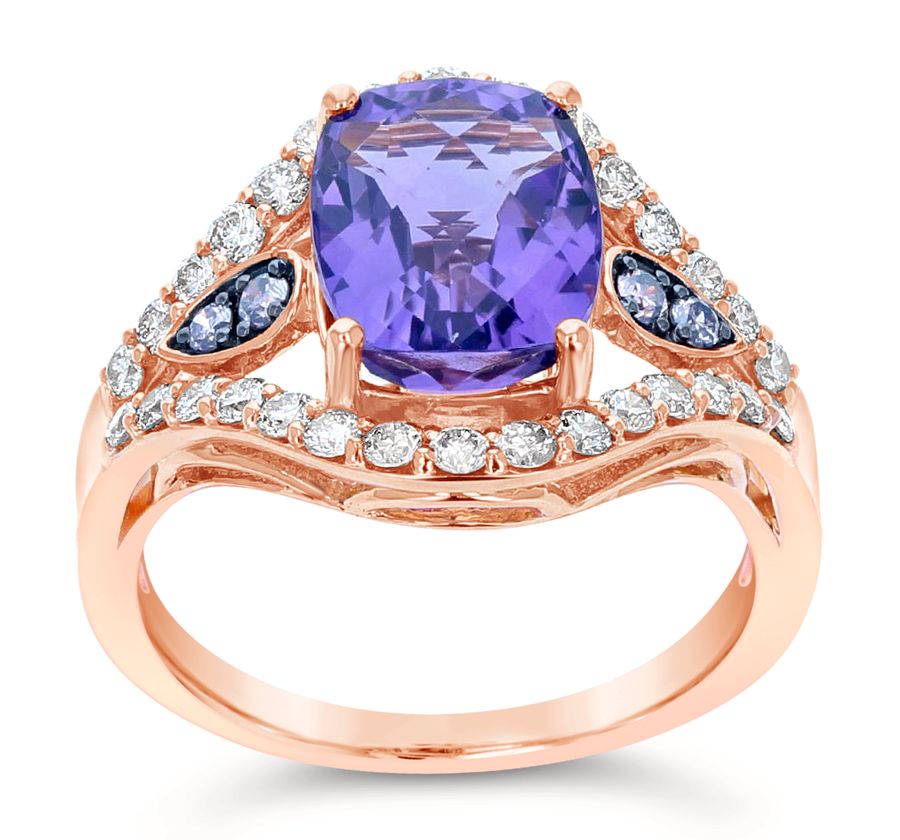 14K STRAWBERRY GOLD DIAMOND AMETHYST RING