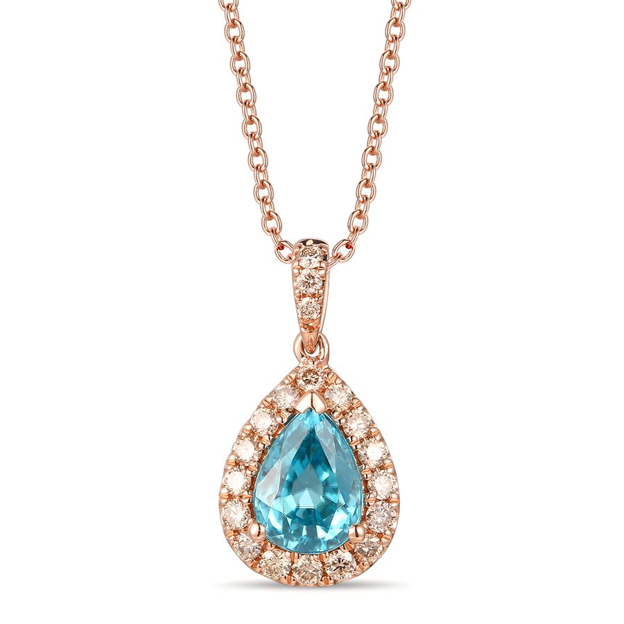 14K STRAWBERRY GOLD DIAMOND BLUE ZIRCON PENDANT
