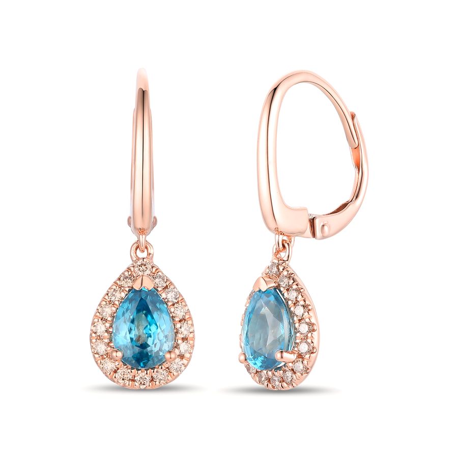 14K STRAWBERRY GOLD DIAMOND BLUE ZIRCON EARRINGS
