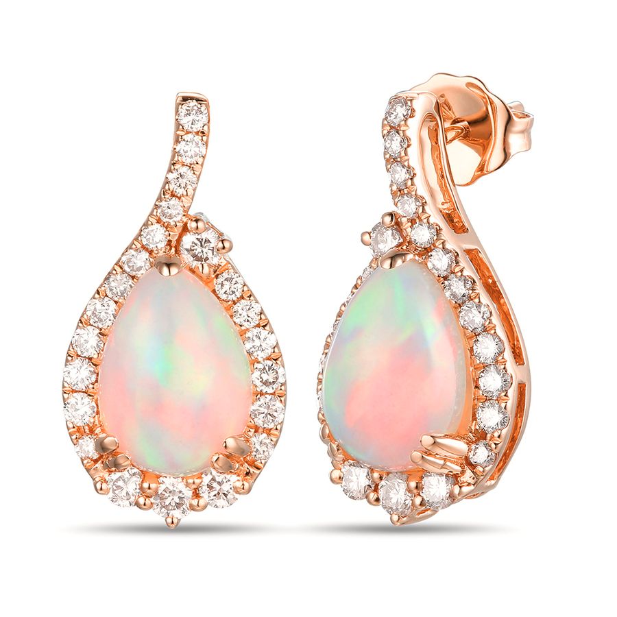 14K STRAWBERRY GOLD DIAMOND OPAL EARRINGS
