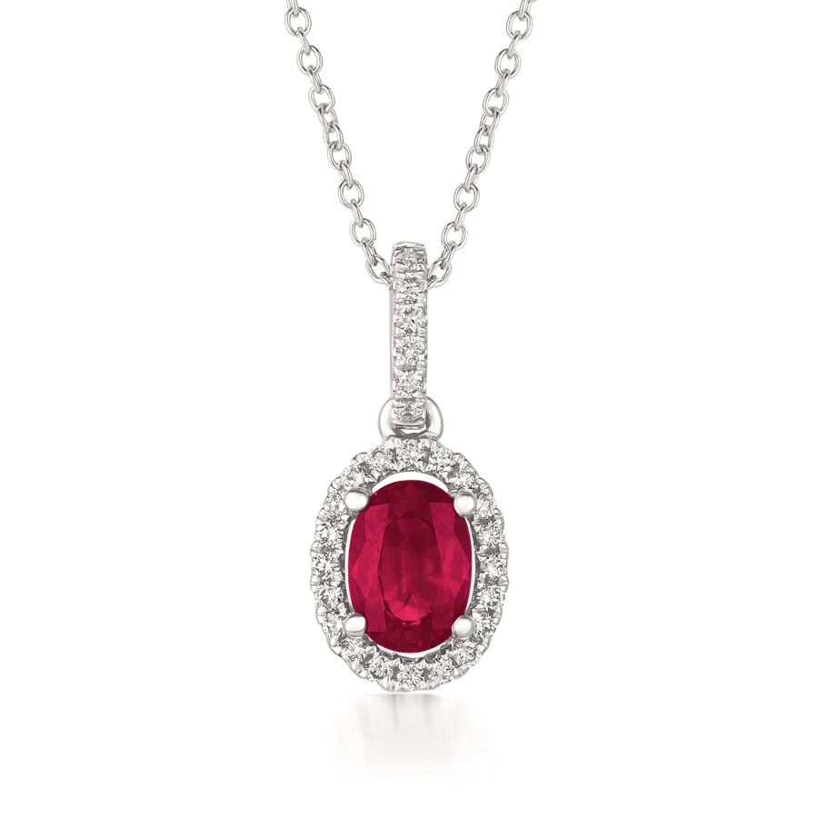 14K WHITE GOLD DIAMOND RUBY PENDANT