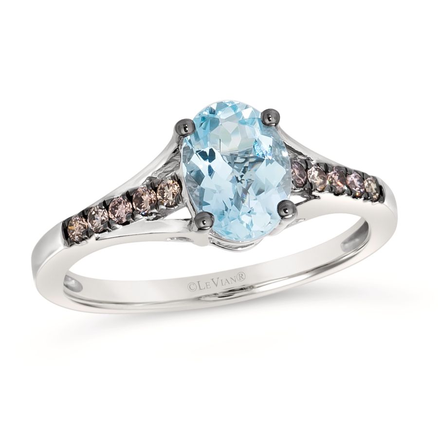14K WHITE GOLD DIAMOND AQUAMARINE RING