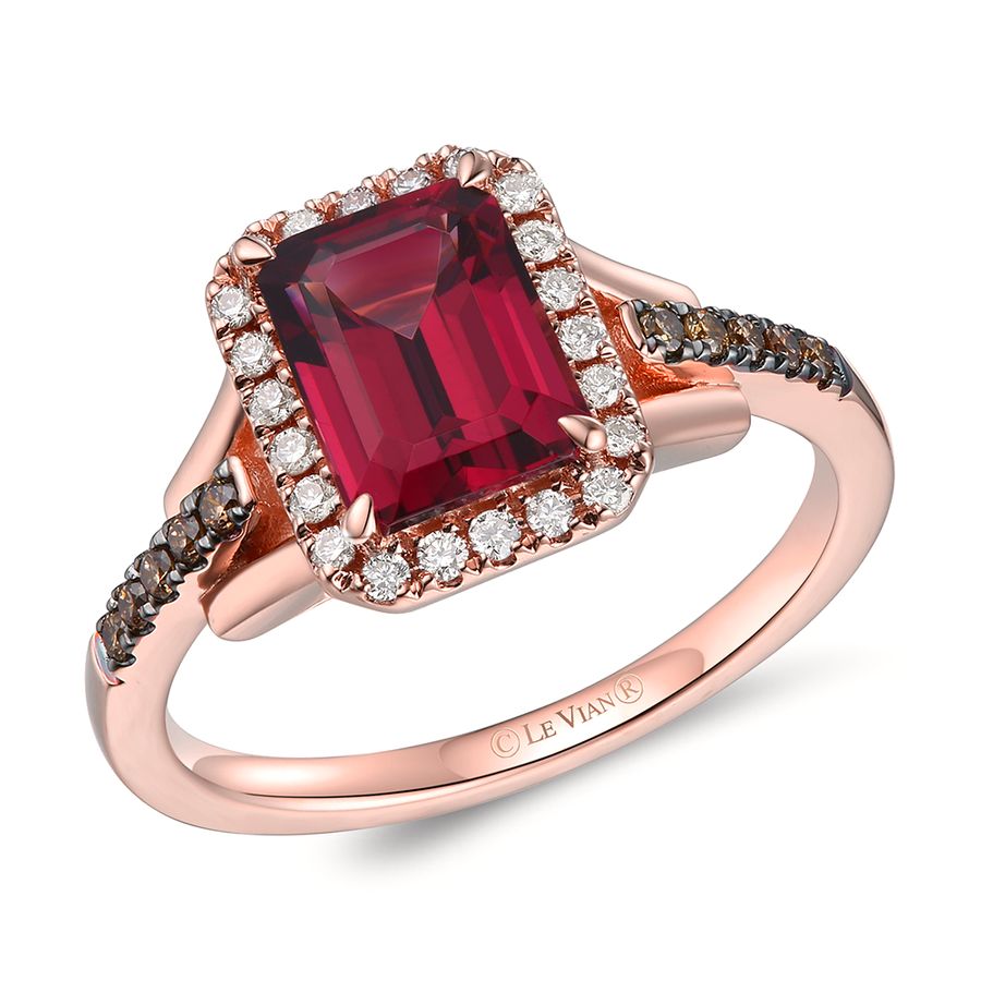 14K STRAWBERRY GOLD DIAMOND RHODOLITE RING