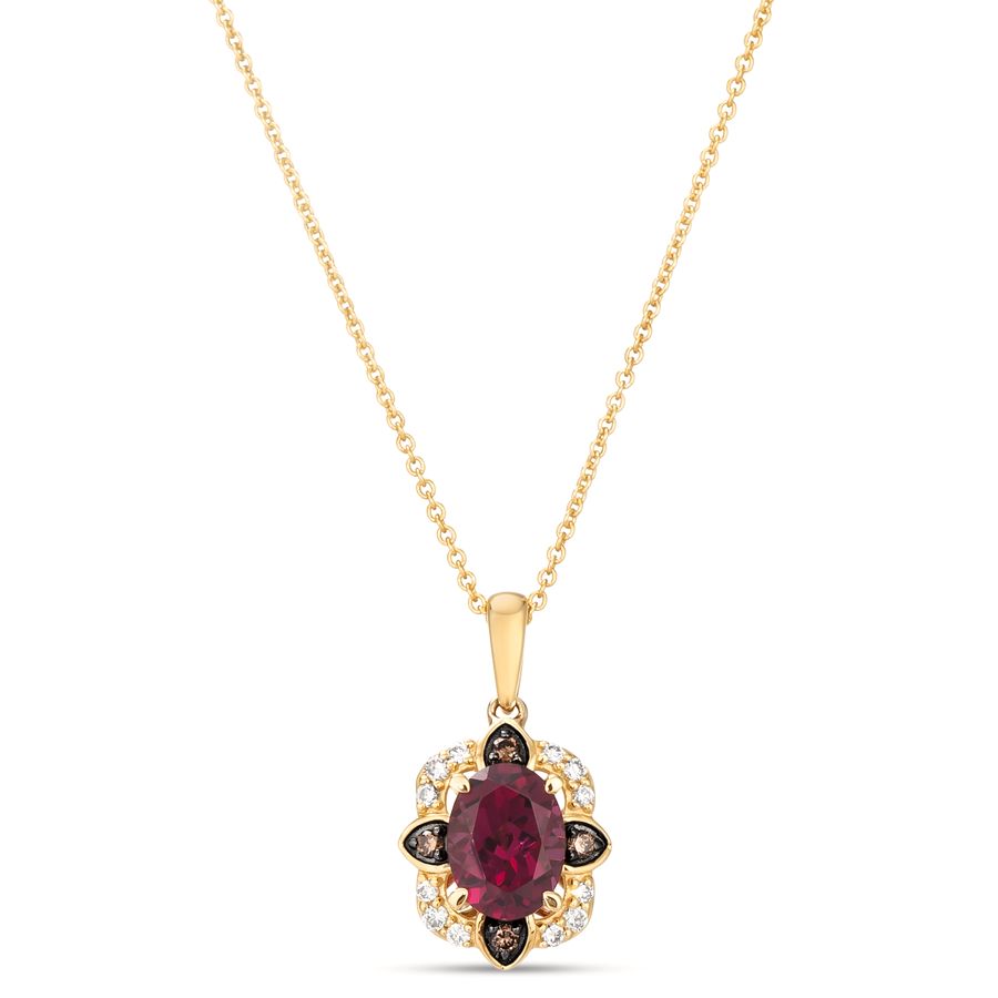 14K YELLOW GOLD DIAMOND RHODOLITE PENDANT