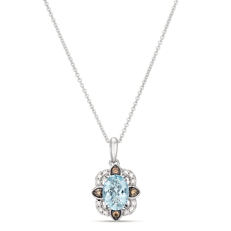 14K WHITE GOLD DIAMOND AQUAMARINE PENDANT