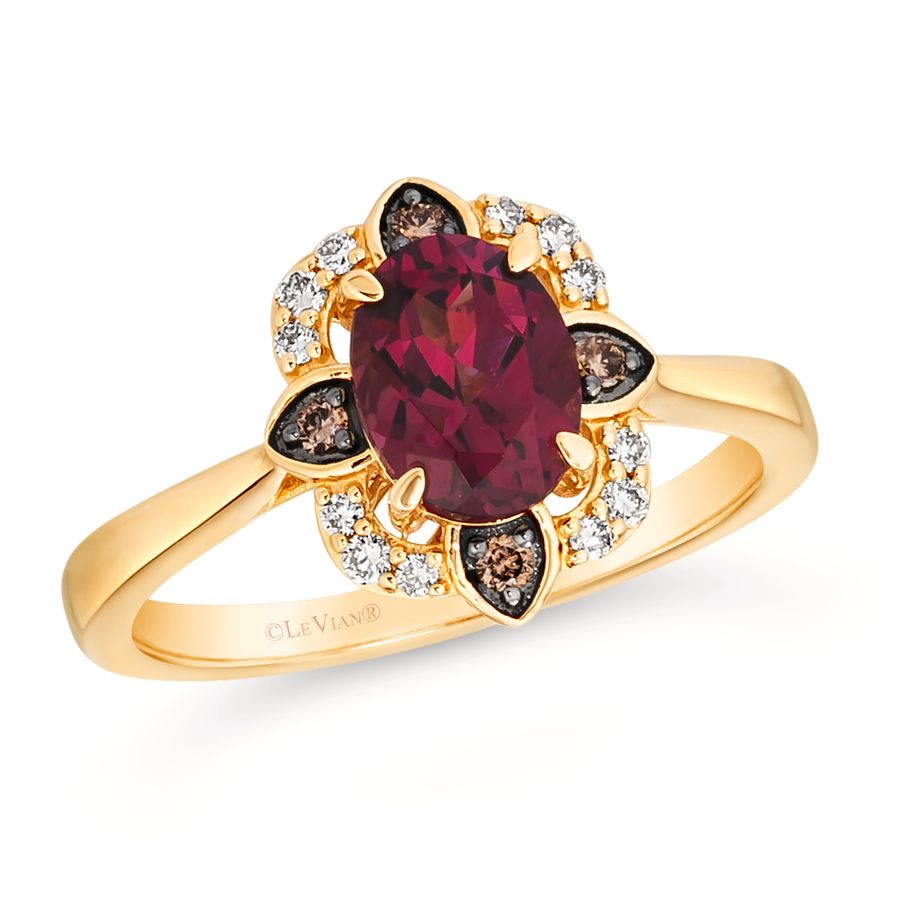 14K YELLOW GOLD DIAMOND RHODOLITE RING