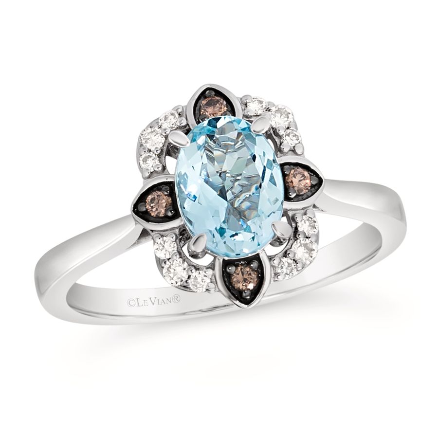 14K WHITE GOLD DIAMOND AQUAMARINE RING