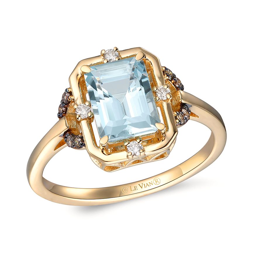 14K YELLOW GOLD DIAMOND AQUAMARINE RING