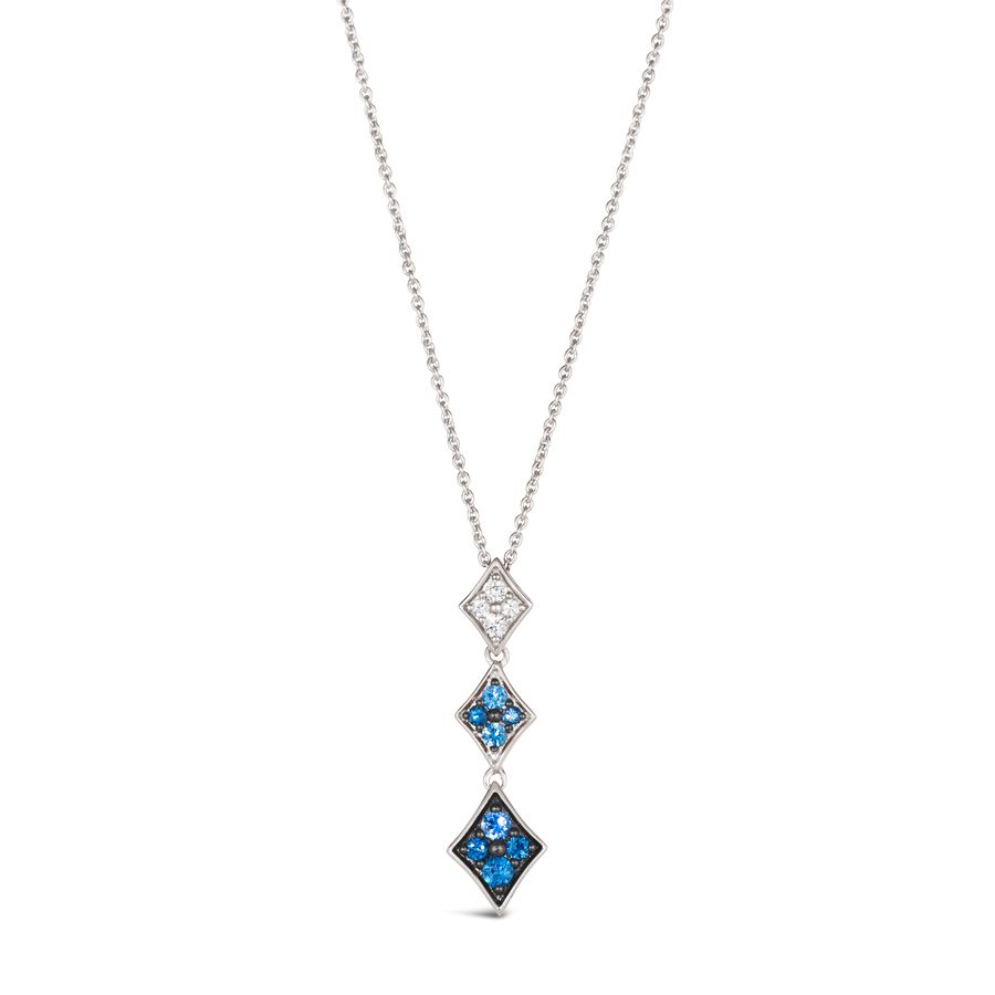 14K WHITE GOLD WHITE SAPPHIRE, SAPPHIRE OMBRE PEND