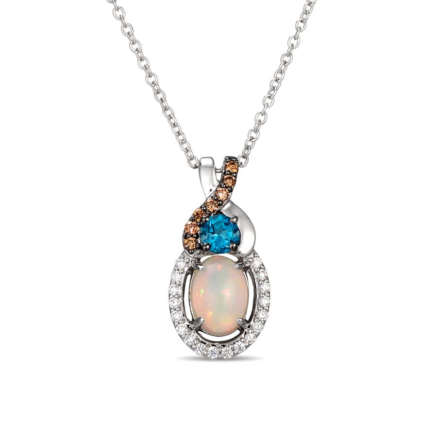 14K WHITE GOLD DIAMOND OPAL, LONDON BLUE TOPAZ PEN