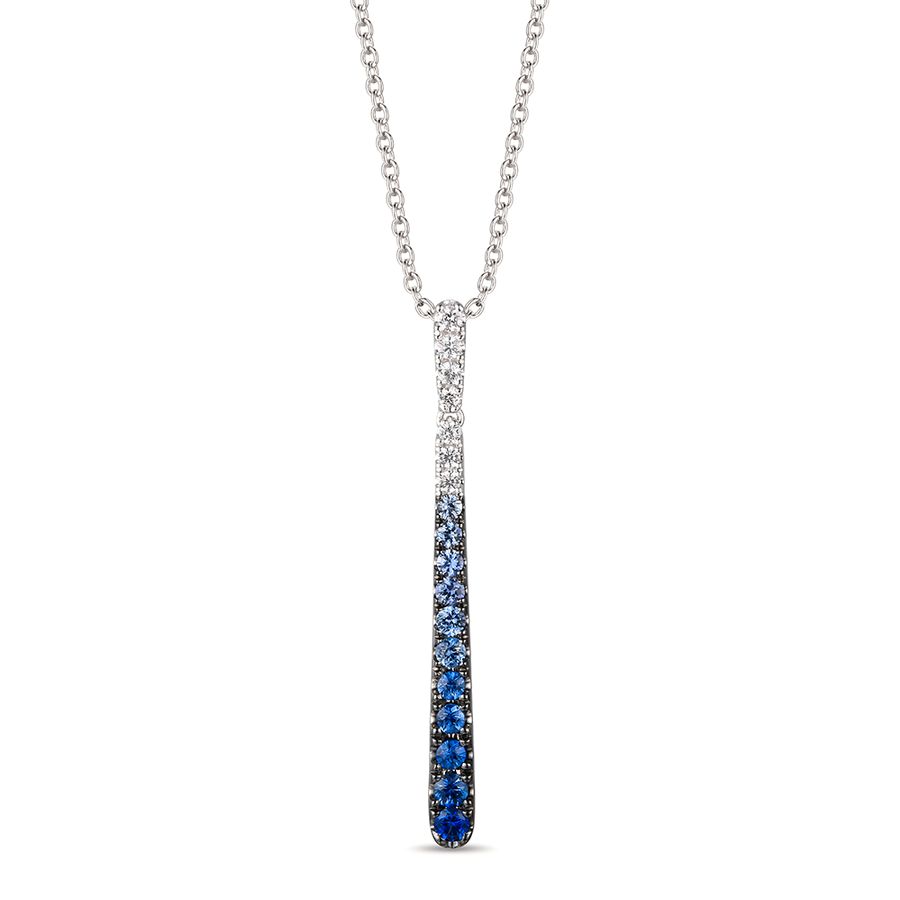 14K WHITE GOLD SAPPHIRE OMBRE, WHITE SAPPHIRE PEND