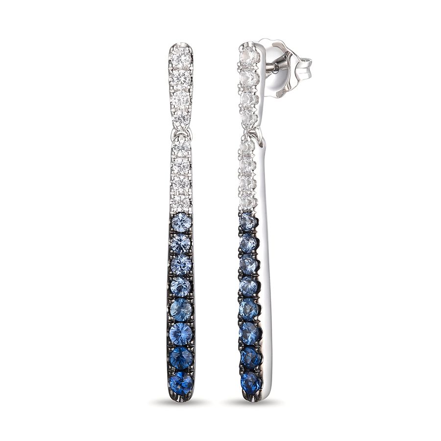 14K WHITE GOLD SAPPHIRE OMBRE, WHITE SAPPHIRE EARR