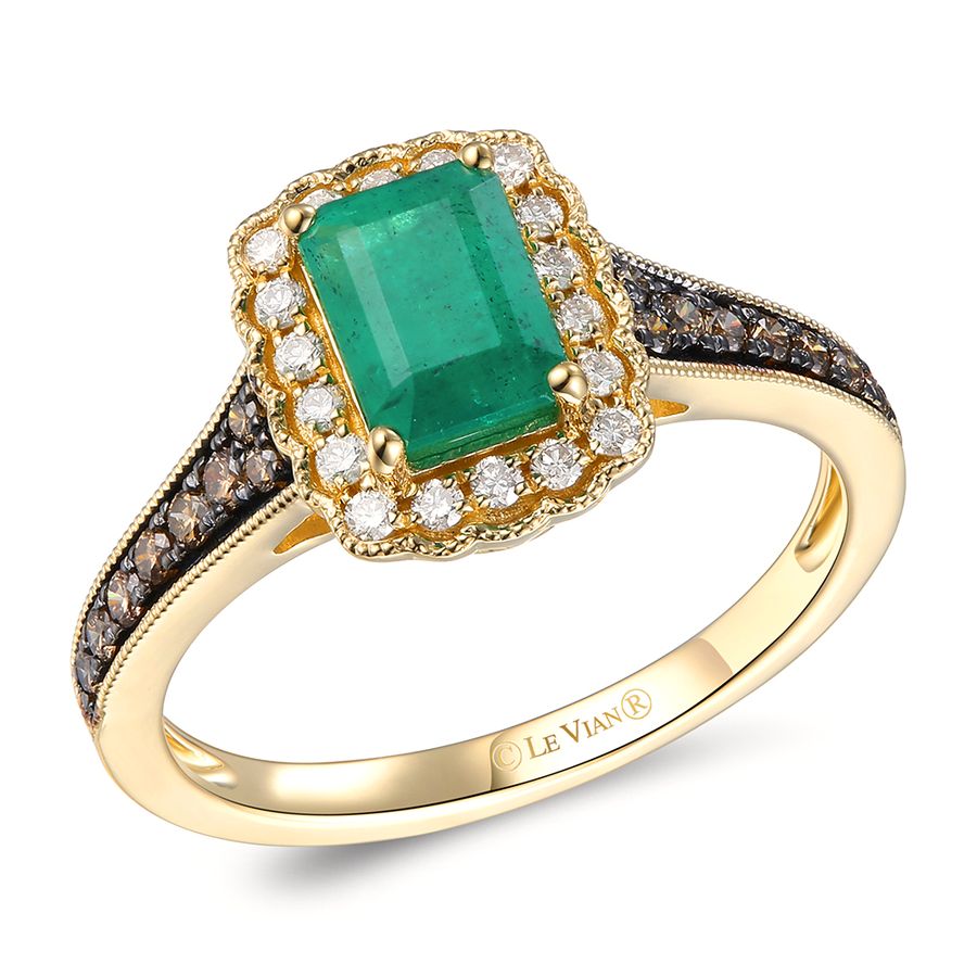 14K YELLOW GOLD DIAMOND NEW EMERALD RING