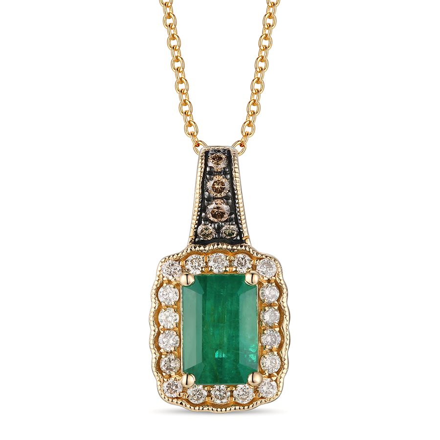 14K YELLOW GOLD DIAMOND NEW EMERALD PENDANT