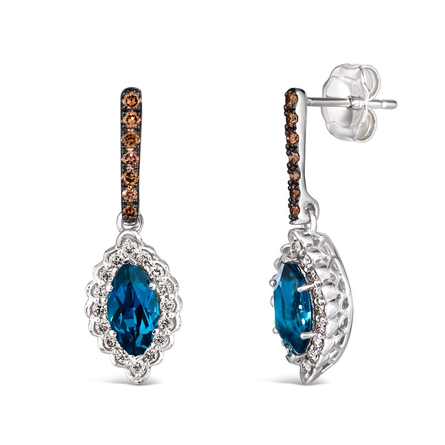 14K WHITE GOLD DIAMOND LONDON BLUE TOPAZ EARRINGS