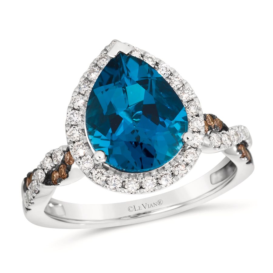 14K WHITE GOLD DIAMOND LONDON BLUE TOPAZ RING