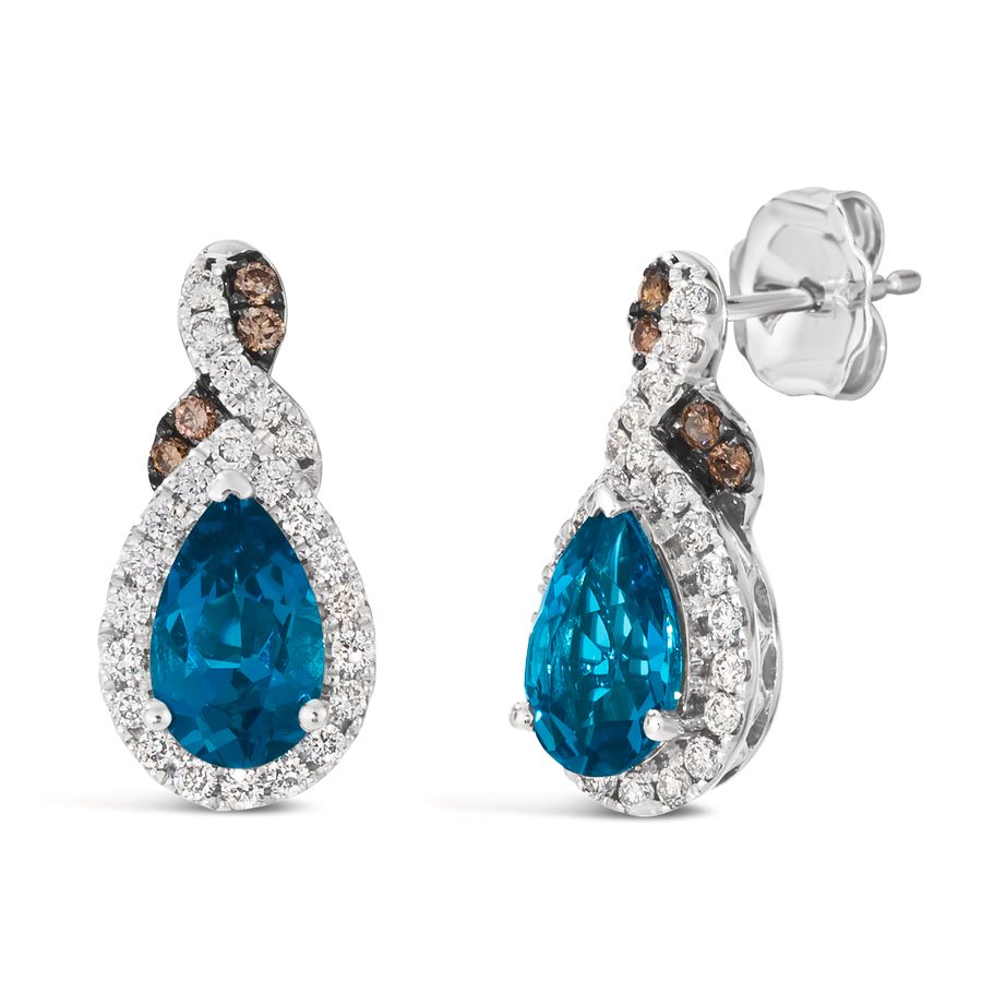 14K WHITE GOLD DIAMOND LONDON BLUE TOPAZ EARRINGS