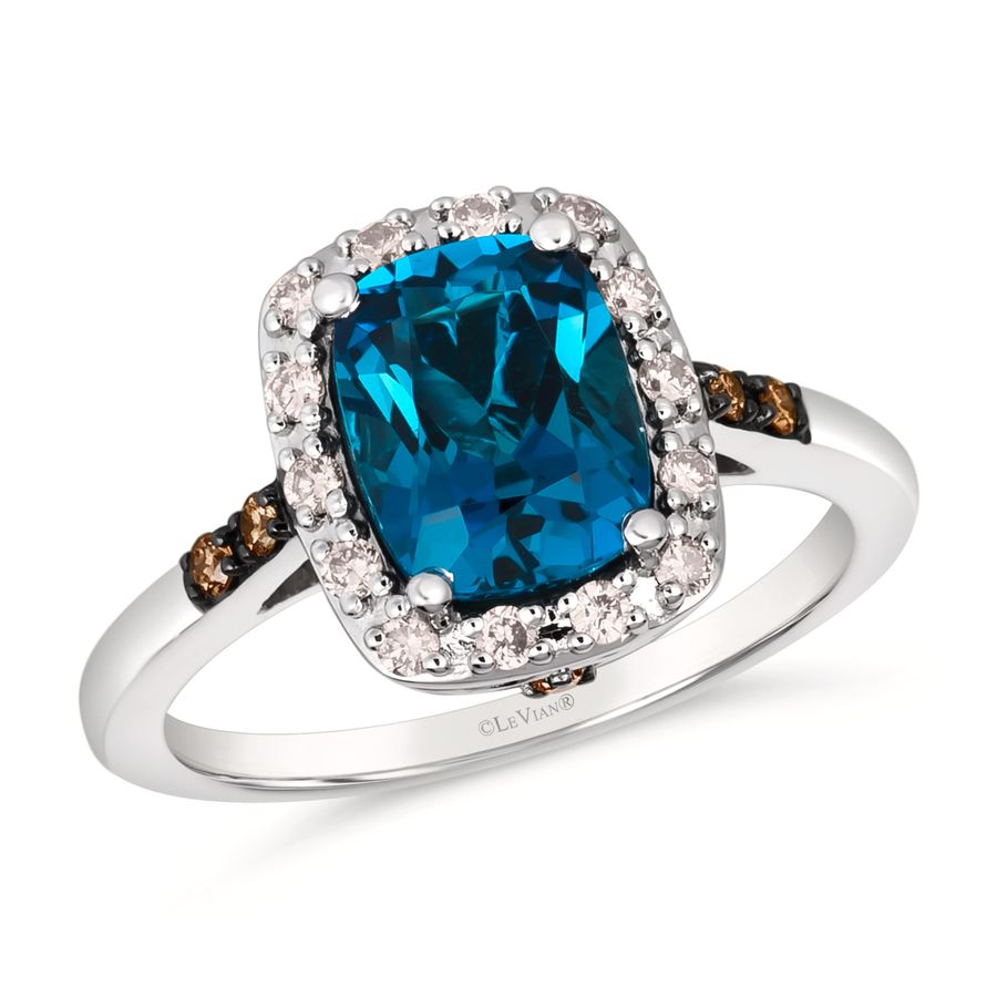 14K WHITE GOLD DIAMOND LONDON BLUE TOPAZ RING