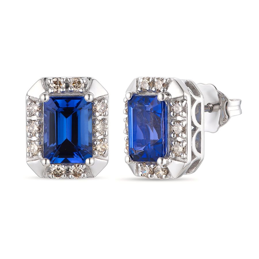 14K WHITE GOLD DIAMOND TANZANITE EARRINGS