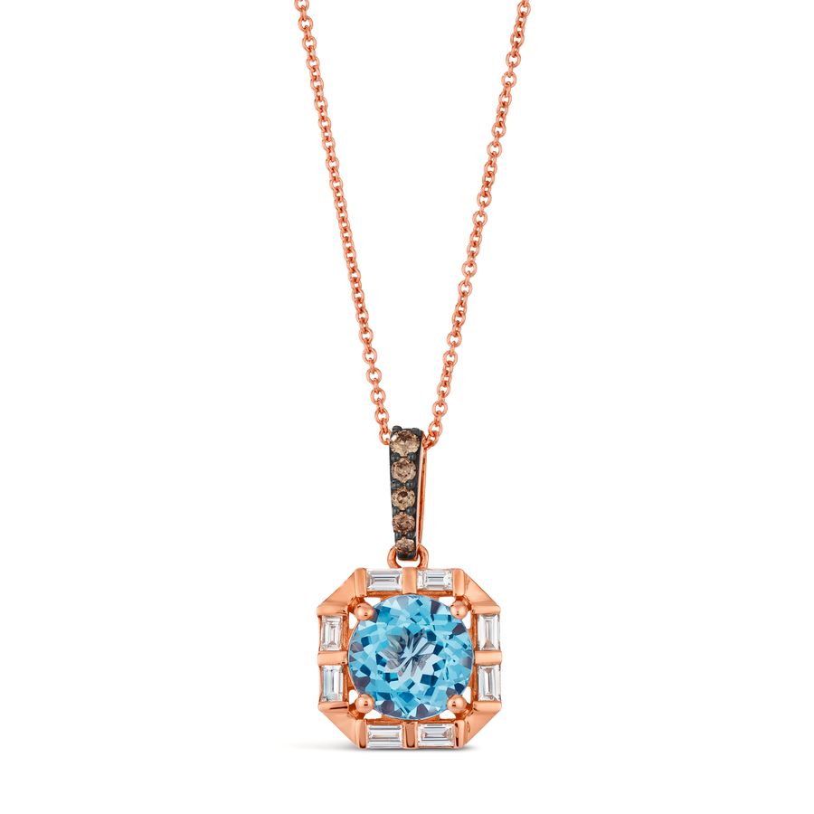 14K STRAWBERRY GOLD DIAMOND BLUE TOPAZ PENDANT