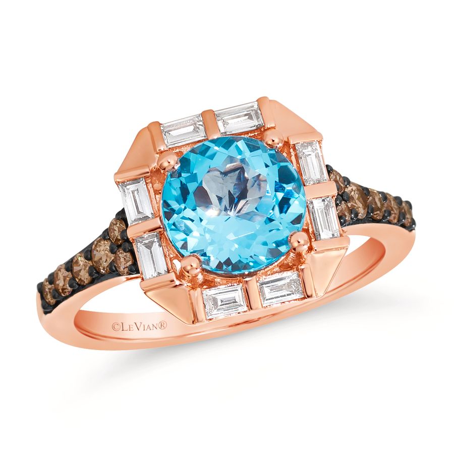14K STRAWBERRY GOLD DIAMOND BLUE TOPAZ RING