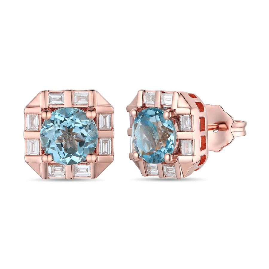 14K STRAWBERRY GOLD DIAMOND BLUE TOPAZ EARRINGS