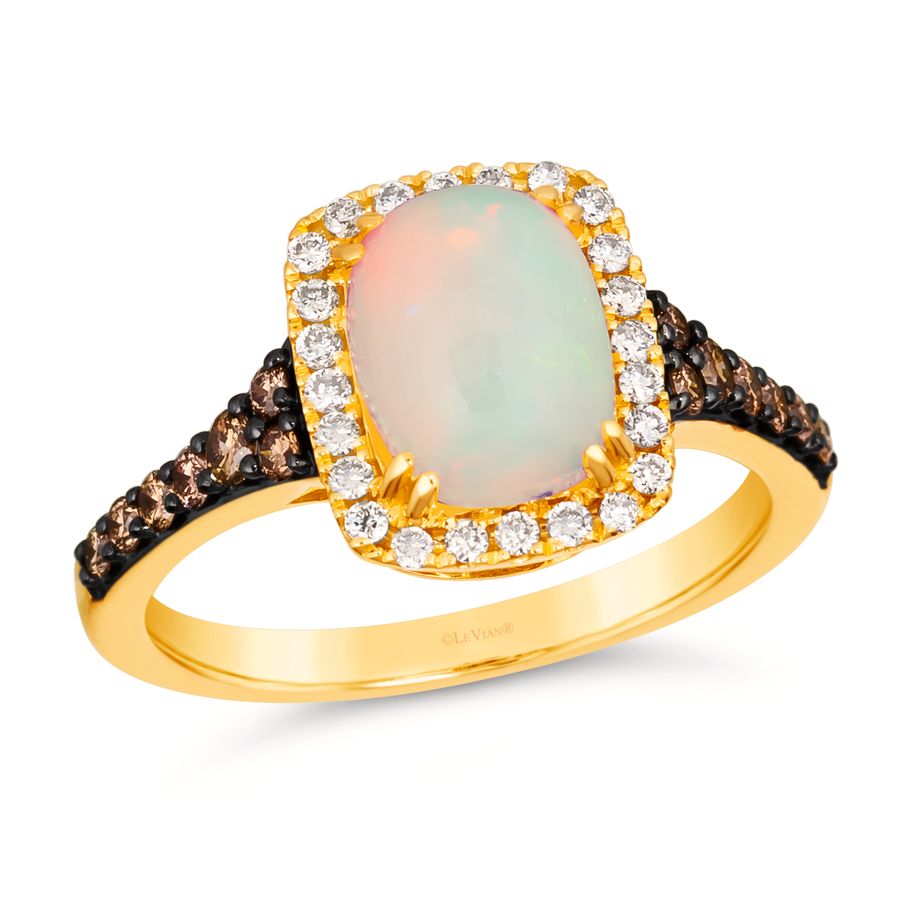 14K YELLOW GOLD DIAMOND OPAL RING