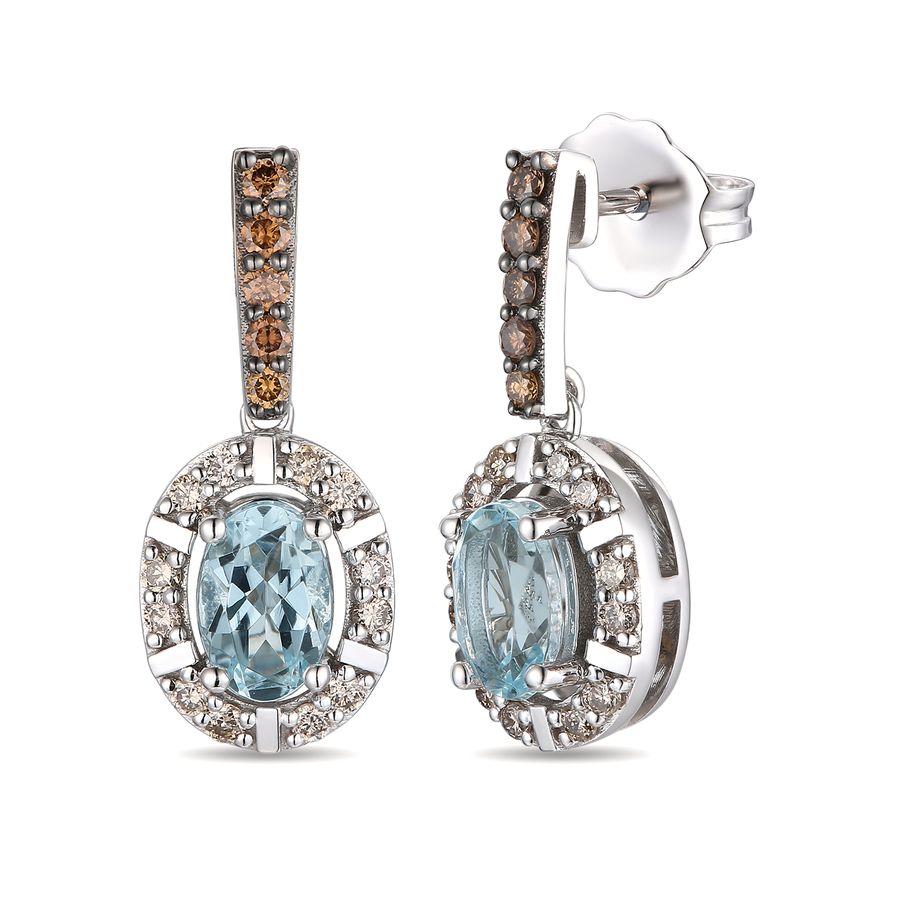 14K WHITE GOLD DIAMOND AQUAMARINE EARRINGS