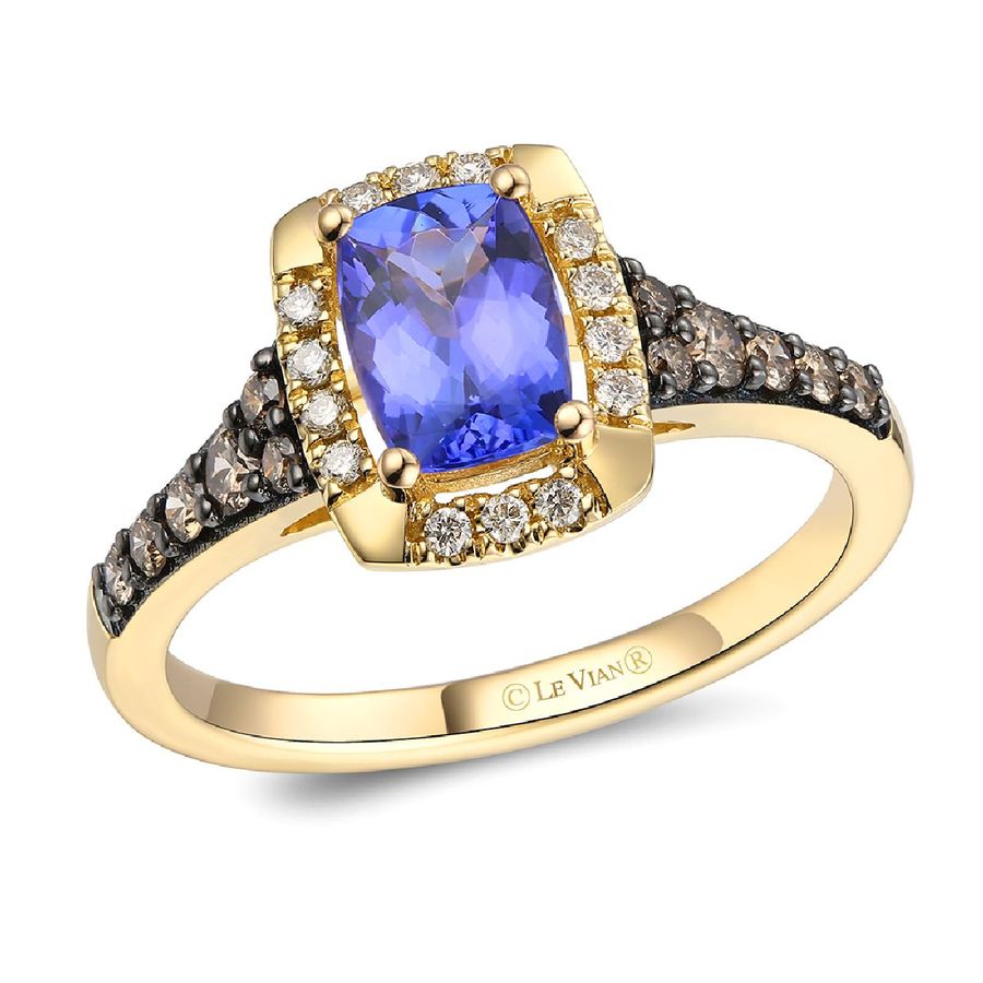14K YELLOW GOLD DIAMOND TANZANITE RING