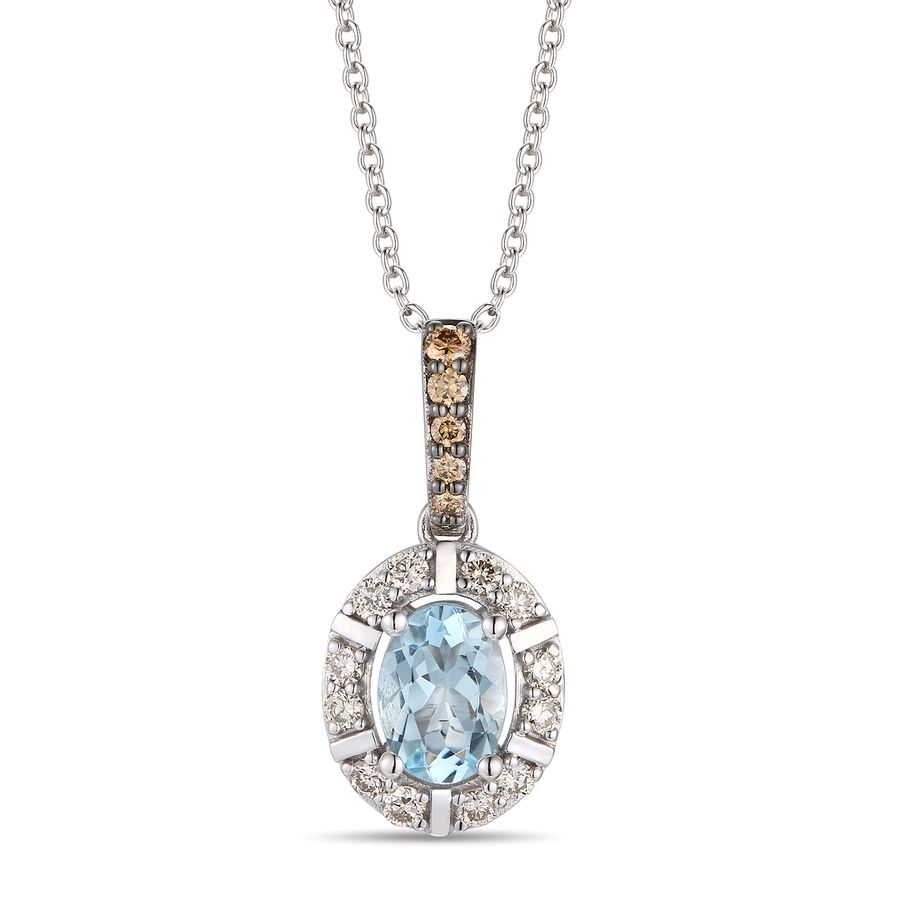 14K WHITE GOLD DIAMOND AQUAMARINE PENDANT