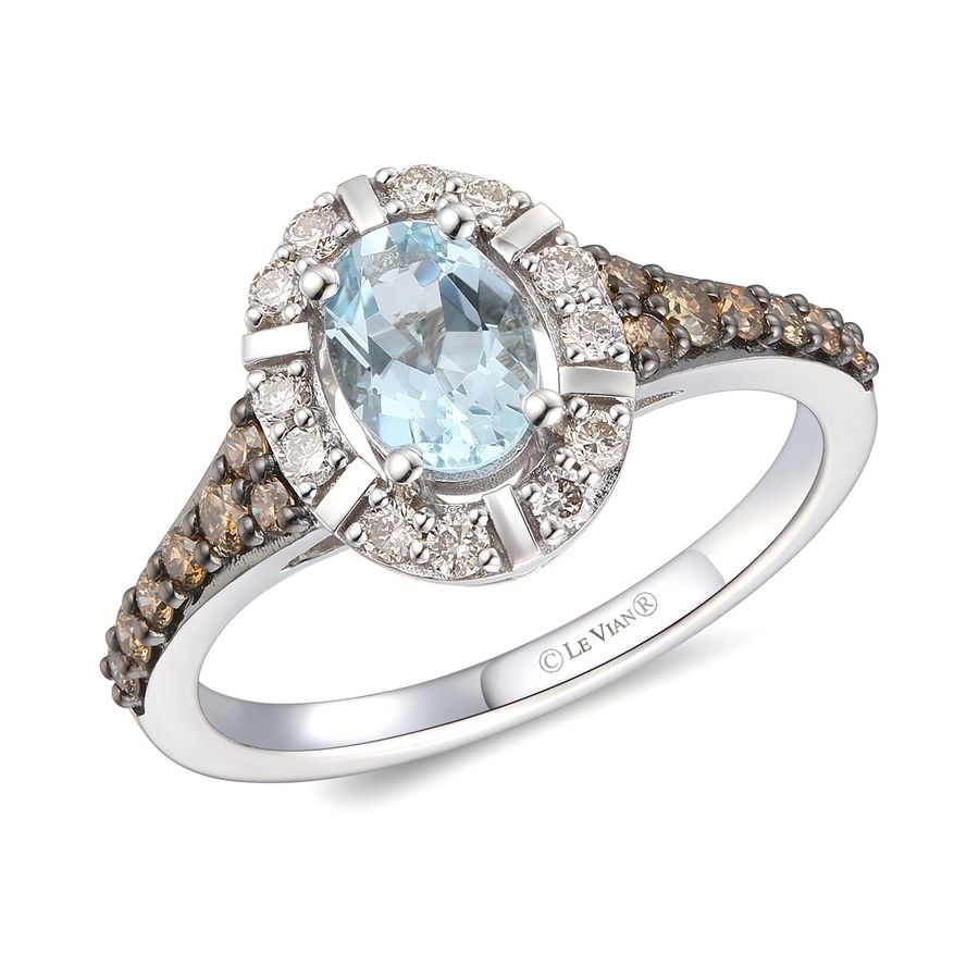 14K WHITE GOLD DIAMOND AQUAMARINE RING