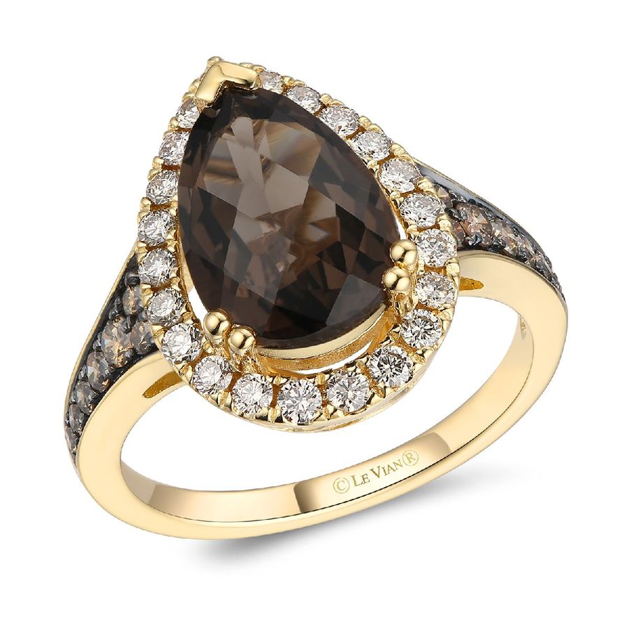 14K YELLOW GOLD DIAMOND SMOKY QUARTZ RING