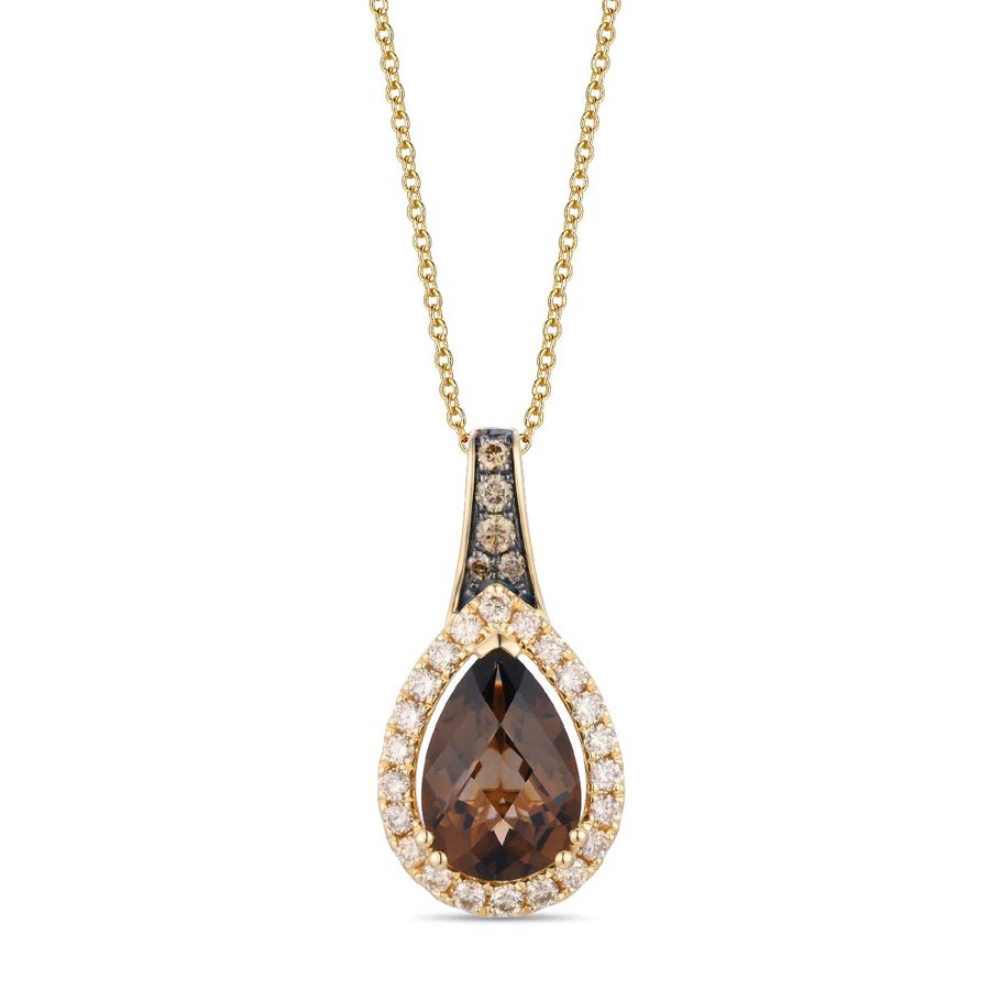 14K YELLOW GOLD DIAMOND SMOKY QUARTZ PENDANT