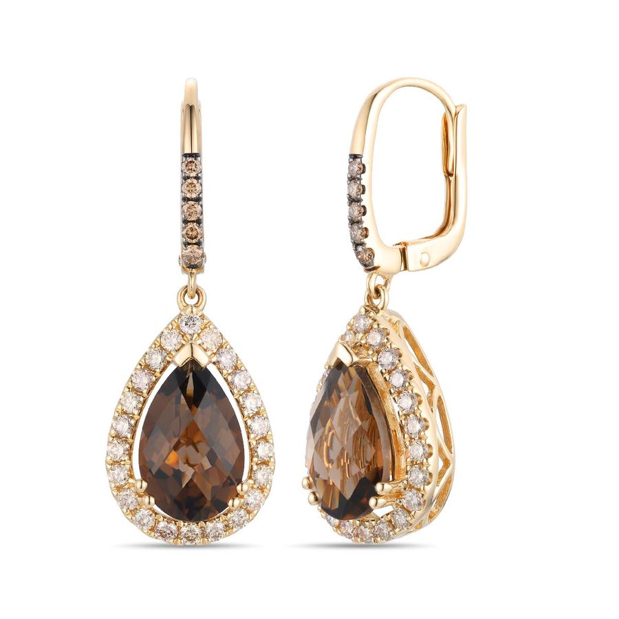 14K YELLOW GOLD DIAMOND SMOKY QUARTZ EARRINGS