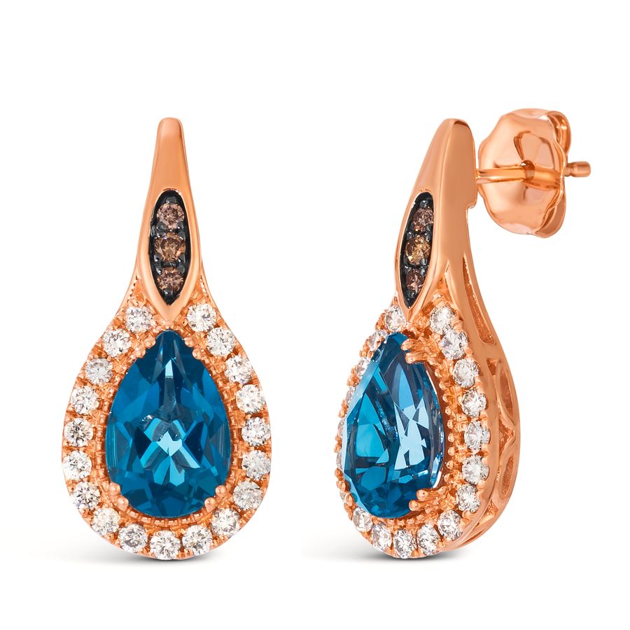 14K STRAWBERRY GOLD DIAMOND LONDON BLUE TOPAZ EARR