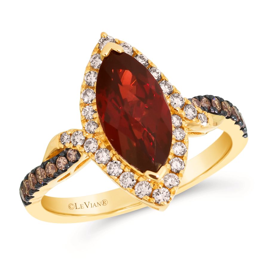 14K YELLOW GOLD DIAMOND GARNET RING