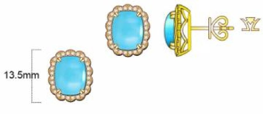 14K YELLOW GOLD DIAMOND STABILIZED TURQUOISE EARRI
