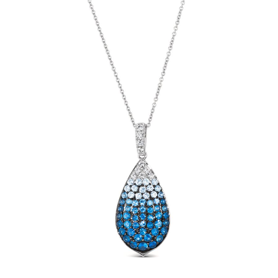 14K WHITE GOLD SAPPHIRE OMBRE, WHITE SAPPHIRE PEND