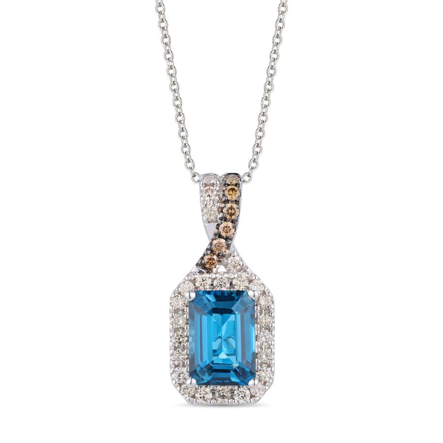 14K WHITE GOLD DIAMOND LONDON BLUE TOPAZ PENDANT