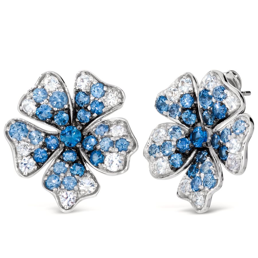 14K WHITE GOLD SAPPHIRE OMBRE, WHITE SAPPHIRE EARR