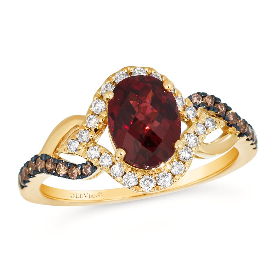 14K YELLOW GOLD DIAMOND GARNET RING