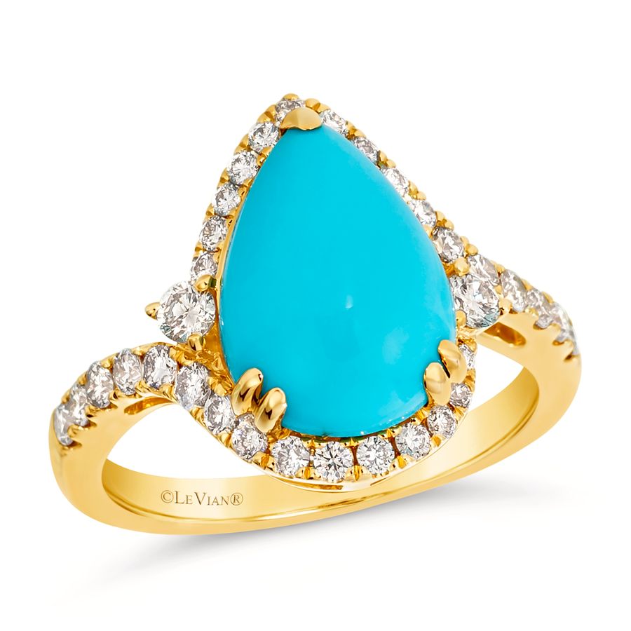 14K YELLOW GOLD DIAMOND TURQUOISE RING