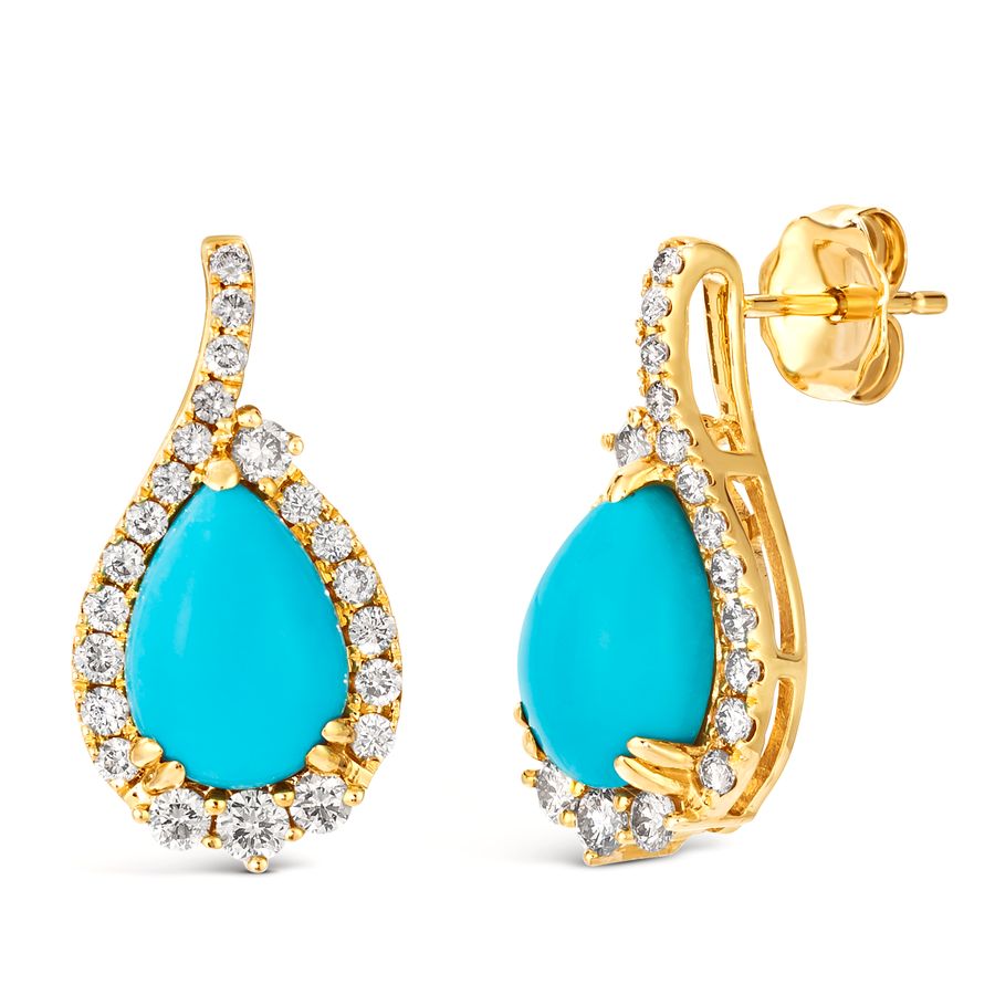 14K YELLOW GOLD DIAMOND TURQUOISE EARRINGS