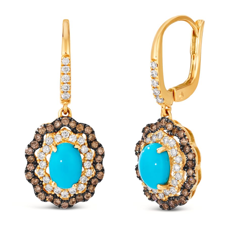 14K YELLOW GOLD DIAMOND TURQUOISE EARRINGS
